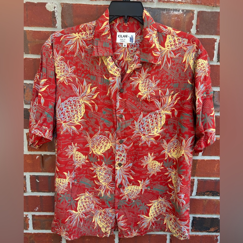Vintage IOLANI Made In Hawaii Pineapple Harvest Short Sleeve M Hawaiian Shirt G2
